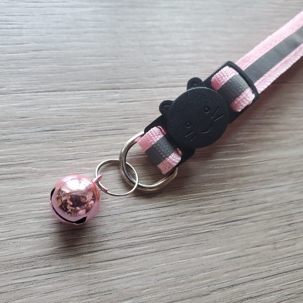 NEW Light Pink Adult Reflective-Breakaway Cat Collar with Bell